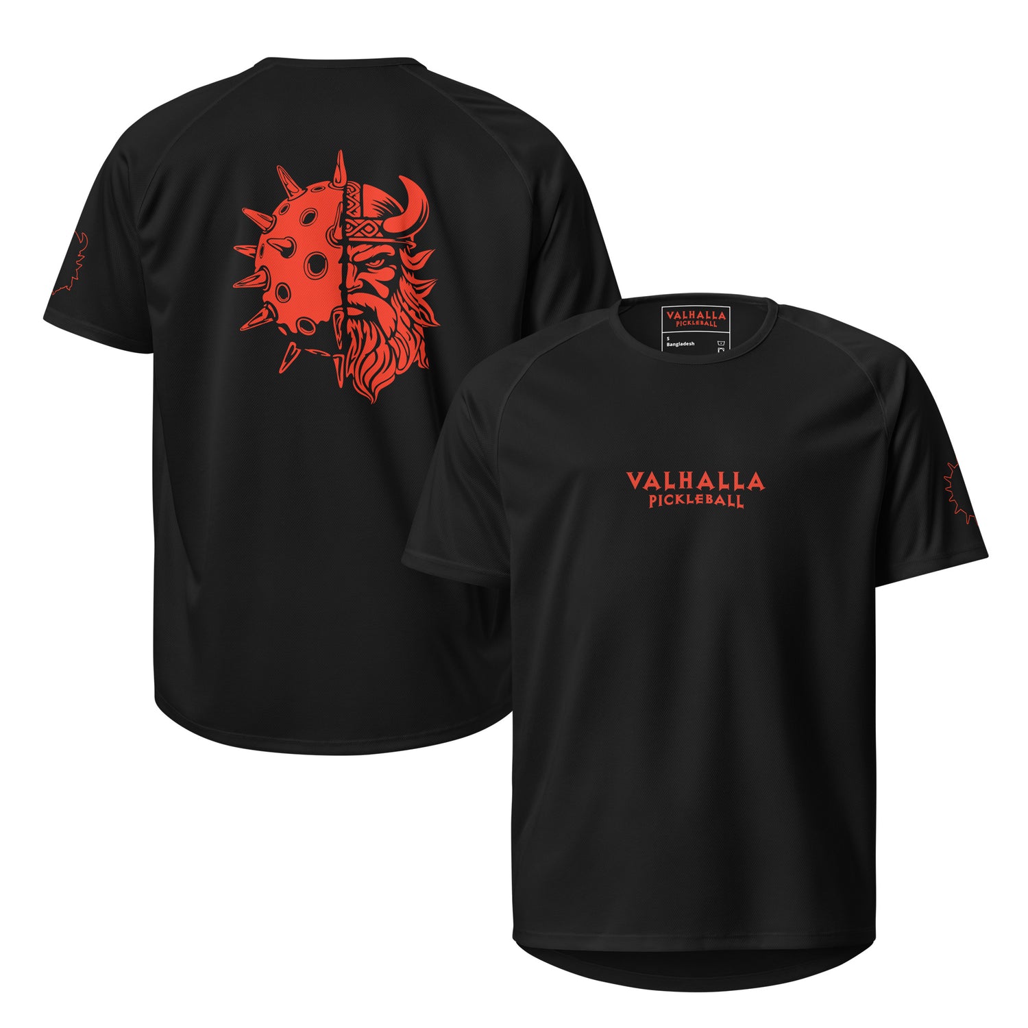 Valhallaball Athletic Pickleball Shirt – Black/Chili Red | Lightweight Performance Mesh | Valhalla Pickleball