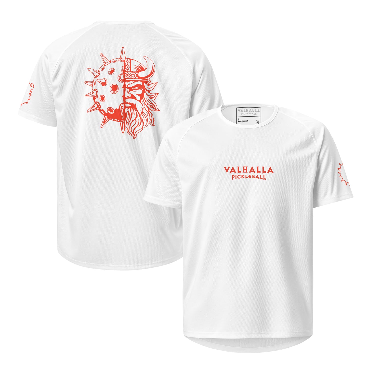 Valhallaball Athletic Pickleball Shirt – White/Chili Red | Lightweight Performance Mesh | Valhalla Pickleball
