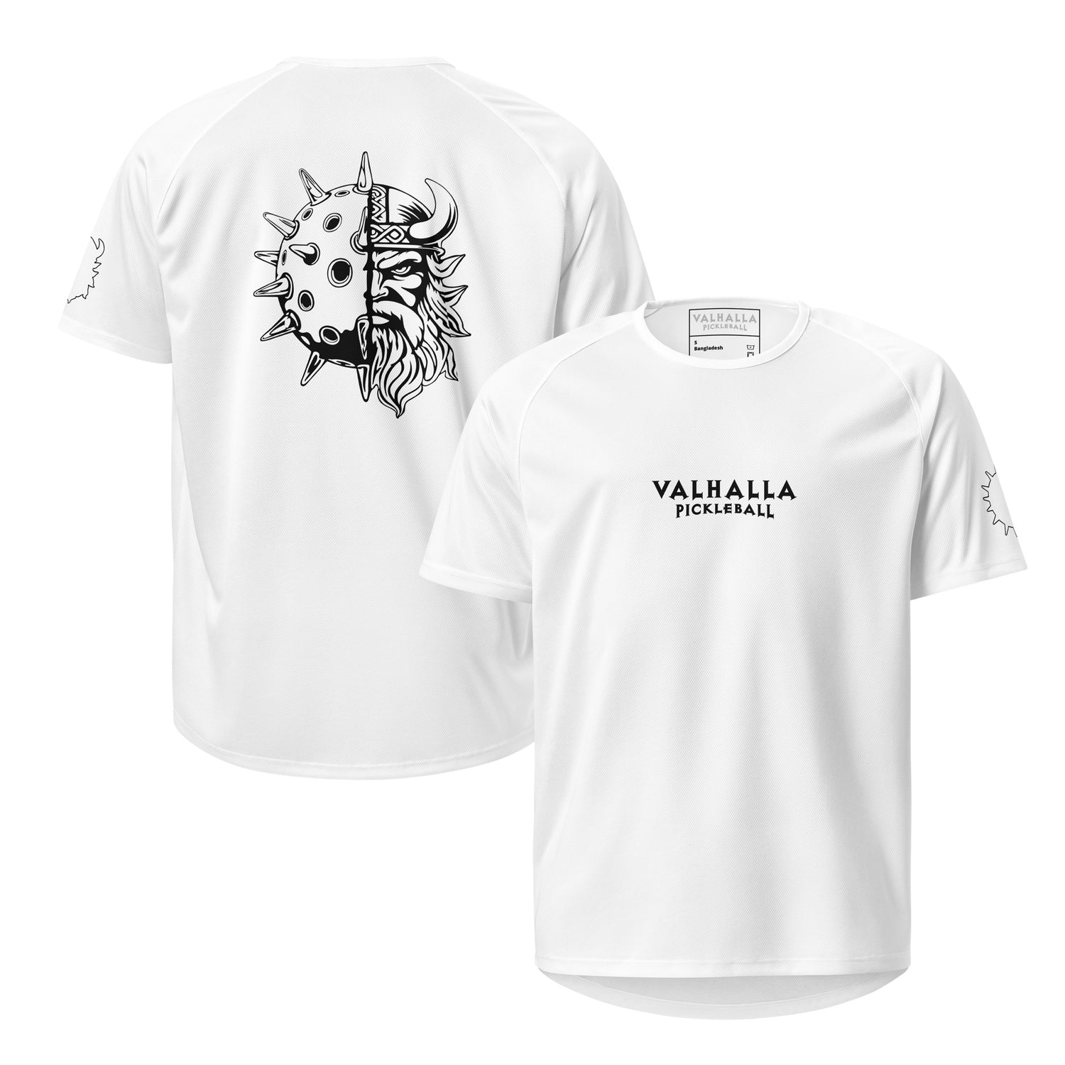 Valhallaball Athletic Pickleball Shirt – White/Black | Lightweight Performance Mesh | Valhalla Pickleball